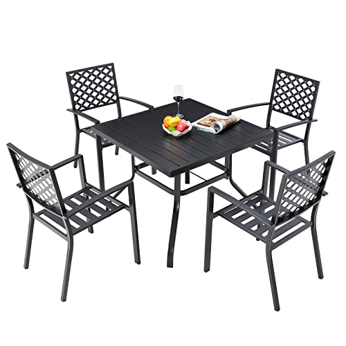 Aecojoy 5 Pieces Outdoor Patio Dining Set, 37” Square Metal Table With Umbrella Hole And 4 Metal Chairs For Poolside, Backyard, Balcony, Garden, Deck, Black #TOP7