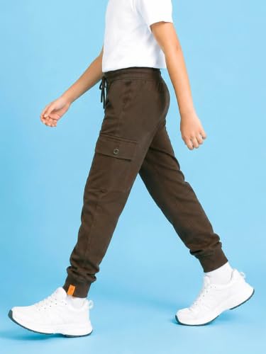 Image of KiddoPanti Boys Cotton Joggers | 100% Cotton Single Jersey | 2 Side Cargo Pockets with Flap | Elasticated Waist Band with Functional Drawcord | Soft & Breathable Track Pants