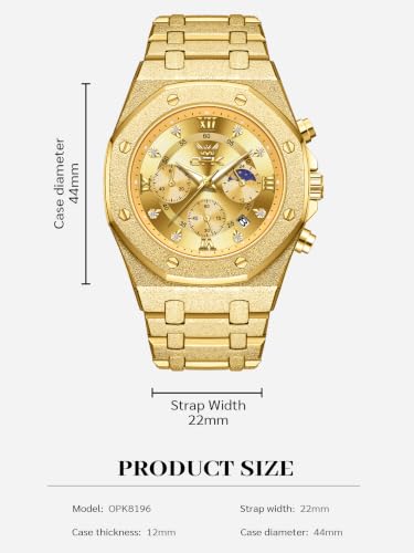 Image of OPK Men Analog Automatic Watches Waterproof Multifunction Chronograph Diamond Moon Phase Luminous Stainless Steel Band Wrist Watches