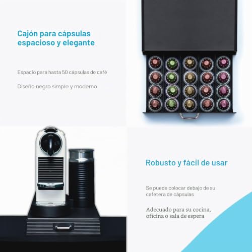 Miniatura 5 de Cajón Portacápsulas Intirilife Para 50 Cápsulas De Café- Compatible Con Cápsulas Nespresso -38.2 X 23.2 X 5,6 Cm- Cajón Portacápsulas Caja De Almacenamiento En Negro Máquina De Cápsulas