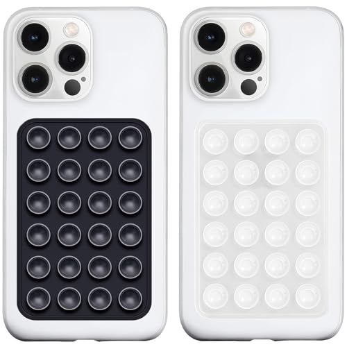 Image of LvShuLiangPin Anteel Silicone Suction Phone Case Mount, Silicon Adhesive Phone Accessory for Smartphones, Hands-Free Mirror Shower Phone Holder for Selfies, Tiktok Videos (Black&Translucent)