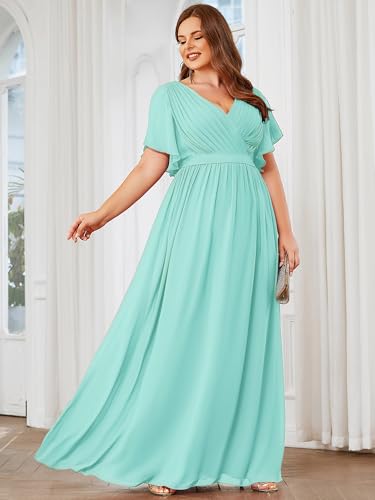 Image of Ever-Pretty Plus Women's Chiffon Bridesmaid Dress A-Line Empire Waist Floor Length Plus Size Formal Wedding Guest Dresses