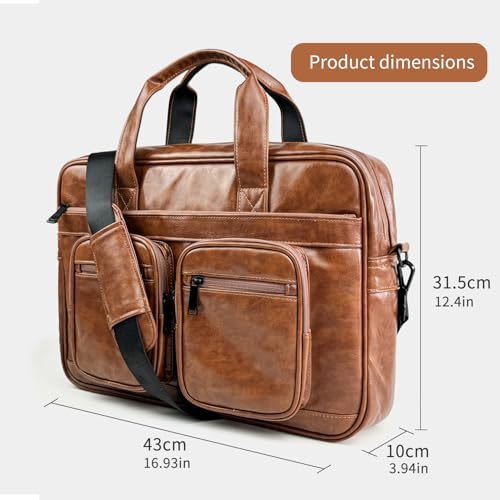 Image of MOCA PU Leather Laptop Bag for Men & Women | Office Briefcase | Multi-Pocket Messenger Bag | Fits 15.6 Inch Laptop | Adjustable Shoulder Strap