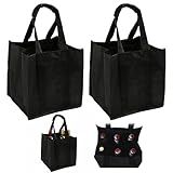 borsa portabottiglie 2 pezzi con 6 scomparti, borsa per bottiglie in tessuto non tessuto antistrappo, nera, 31x25x18 cm, contenitore portatile per vino acqua bibite picnic feste&