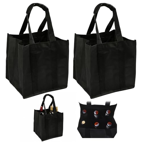 YTAXYZWR Sac Porte-Bouteilles Pliable en Non-tissé résistant, Lot de 2, 6 Compartiments Anti-Chocs, poignée renforcée, Transport sécurisé pour Boissons, Pique-Nique, Camping, fêtes et Courses