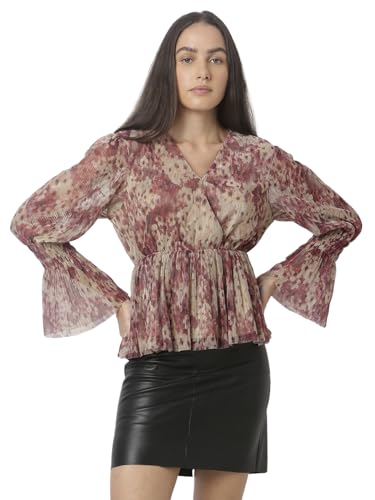 Image of VERO Moda Printed Top | V-Neck | Long Puffed Sleeves
