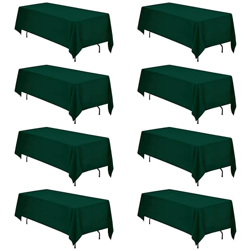 Image of BRILLMAX 8 Pack Hunter Green Tablecloth 70x120 in for 6-8ft Rectangle Table | 150 GSM Polyester Fabric, Universal Fit, Water, Stain & Wrinkle Resistant Cloth Cover for Wedding Reception Banquet Party