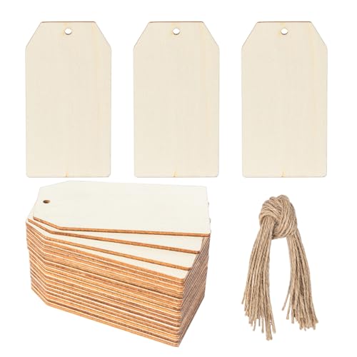 Unfinished Wooden Tag Hanging Wood Cutout Slices Wooden Tags with Twine for Christmas Holiday Wedding Birthday Party Decoration 20 Pcs