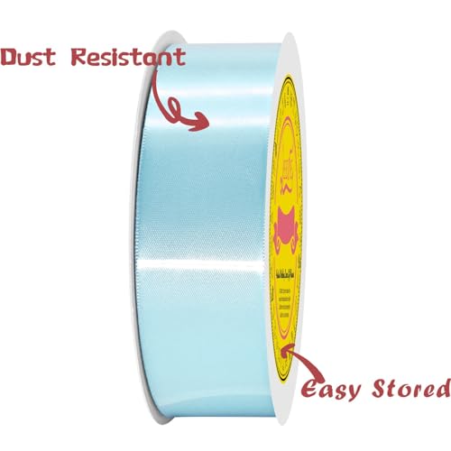 Image of Double Face Light Blue Satin Ribbon 1-1 /2 inch X 50 Yards Polyester MLight Blue Ribbon for Gift Wrapping Very Suitable for Weddings Party Hair Bow Invitation Decorations and More