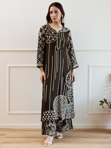 Image of INDO ERA Women's Green Viscose Rayon Printed Straight Kurta & Pant Set (IEOUT6940)