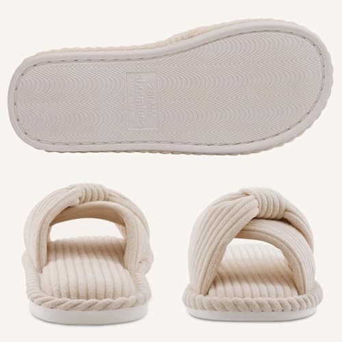 Image of Evshine Summer House Slippers for Women Corduroy Open Toe Indoor Slippers