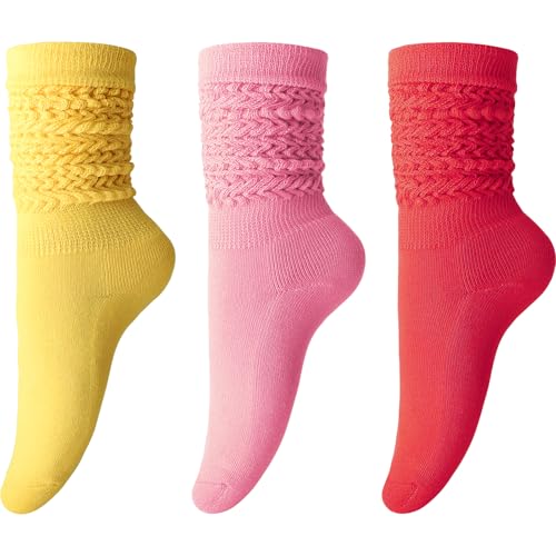 Image of DRESHOW Slouch Socks for Women Chunky Scrunch Knee High Sock Cotton Neon Leg Warmers Extra Long Knit Slouchy Socks Size 5-11