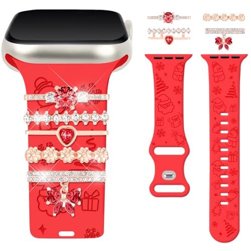 Bracelet Apple Watch 38/40/41/42/44/45mm silicone doux avec charmes gravés Noël