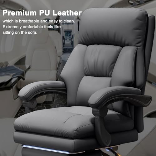 Image of Executive Office Chair with Wheels PU Leather Ergonomic Desk Chairs with Foot Rest High Back Computer Gaming Chairs for Home Office