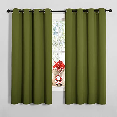 Image of NICETOWN Bedroom Curtain Panels Blackout Draperies, Thermal Insulated Solid Grommet Blackout Curtains /Drapes (One Pair, 55 by 68-inch, Olive Green)
