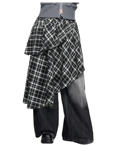 Verdusa Women's Y2k Plaid Asymmetrical Skirts Tiered Layered Going Out Outfits Ruffle Midi Skirt