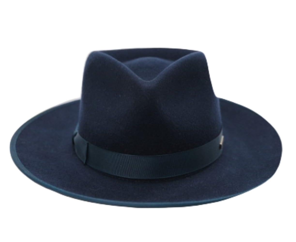 Kapelusz fedora z szerokim rondem, wielbłądzi, wełniany filc, wstążka z kokardą, klasyczny styl