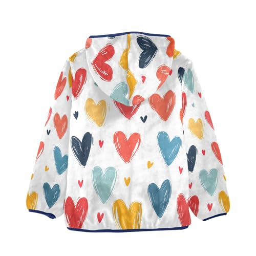 Colorful Hearts on White Toddler Fleece Jacket Girl Boys Hooded Fleece Jacket Coat Warm Outwear Zip-up 3-10T2