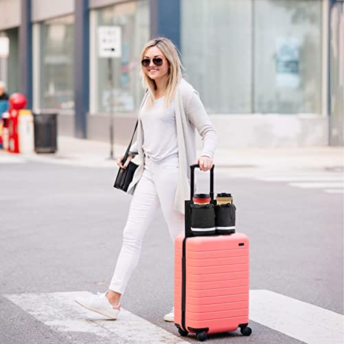 Wonlex Luggage Travel Cup Holder With Shoulder Strap, Free Your Hand With Tightening Drawstring And Zipper Pocket, Drink Holder For Different Size Cup Bottle, Hold 2 Coffee Mugs (Black) #TOP3