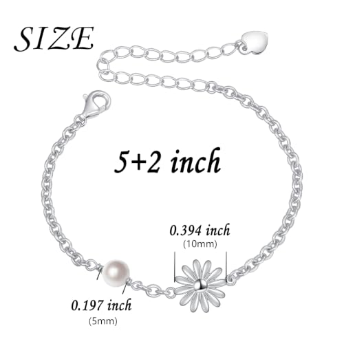 Image of 925 Sterling Silver Jewelry Flower Charm Freshwater Cultured Pearl Bracelet