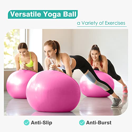 Rithiox Exercise Ball Yoga Ball, Thick Anti-Slip Pilates Ball For Pregnancy Stability, Workout, Anti-Burst Ball With Quick Pump,Fitness Ball Chair For Office,Home Gym (Pink, 18In) #TOP4