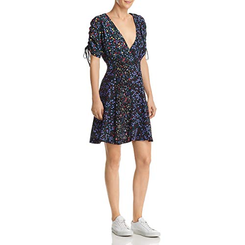 French Connection Women's Printed Tie Short Mini Dresses, Black/Multi, 2
