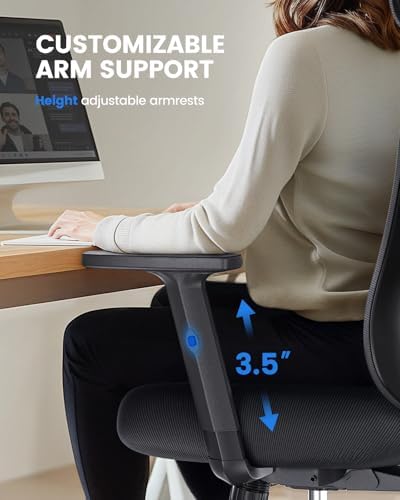 8. Bild von NOBLEWELL Ergonomischer Bürostuhl mit gepolsterter Lendenwirbelstütze, 2D-Kopfstütze, verstellbaren Armlehnen, verbessertem Sitzkissen, 130° Neigung, Computerstuhl für das Büro zu Hause