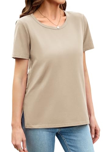 Herou Summer Women Casual Short Sleeve Tops T-Shirts Tees with Side Split