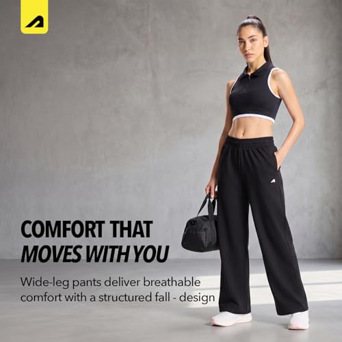 Image of Boldfit Wide Leg Track Pants for Woman, Cotton Blend High Waist Sweatpants with Adjustable Drawstring, Breathable Relaxed Fit Lounge Pants with Side Pockets for Yoga, Gym, Travel & Casual Wear