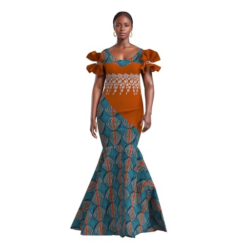 Image of iooiooi Womens Elegant Ankara Maxi Mermaid Dress Lace Decorated African Gowns
