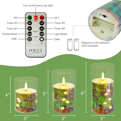 Image of Flickering Flameless Candles, Recessed String Light LED Candles Acrylic Battery Operated LED Pillar Candles with Remote Van Gogh Art Painting Style for Home Decor Set of 3((Irises Printed)