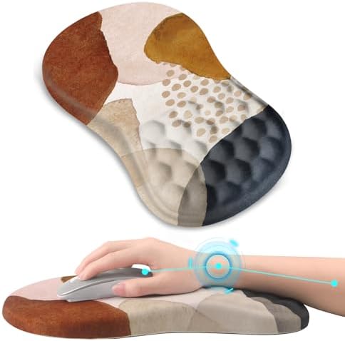 AIMSA Upgraded Wrist Rest Support Mouse Pad, Ergonomic Mousepad Massage Memory Foam Design, Pain Relief Comfortable Wrist Cushion Mat Non-Slip PU Base for Home Office, Abstract Color Block