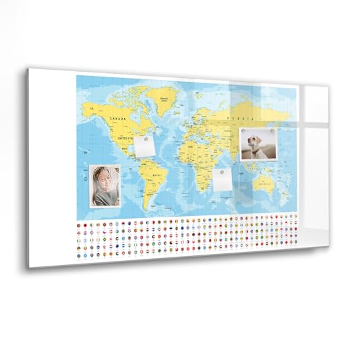 Tableau de bureau magnétique en verre 120x60 carte du monde pour organisation