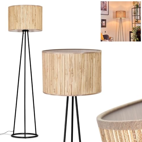 hofstein Lampadaire Bongal, lampadaire en métal/jonc de mer noir/naturel, lampe au design moderne avec abat-jour rond (Ø 40 cm) et interrupteur à pied,...