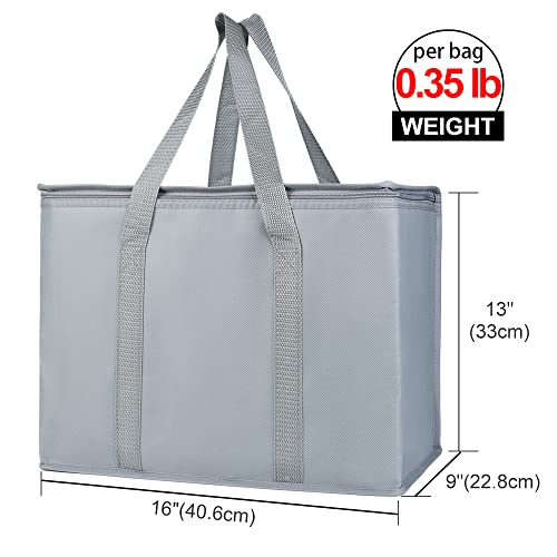 Bodaon 2-Pack Insulated Reusable Grocery Shopping Bags, X-Large Picnic Cooler Bag Zipper Zippered Top Cold, Grey #TOP1