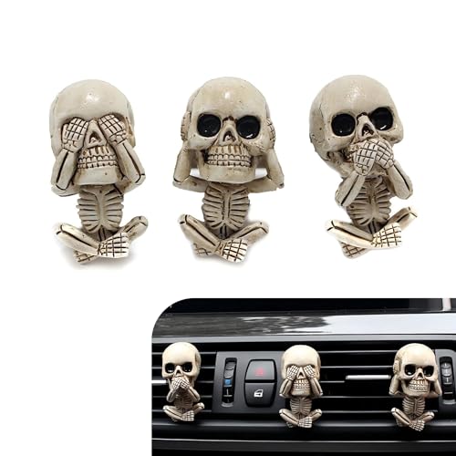Image of 3 PCS Car Air Conditioner Outlet Diffuser, 1.15 inch x 2.1 inch x 1.5 inch Cool Skull Design Air Fresh Clips, Creative Halloween Resin Car Interior Ornaments, Universal for Most Cars (White)