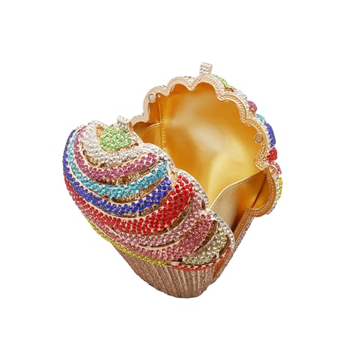 Image of Women Ice Cream Crystal Evening Bag Luxury Rhinestone Clutch Wedding Party Minaudiere Purse and Handbag for Cocktail