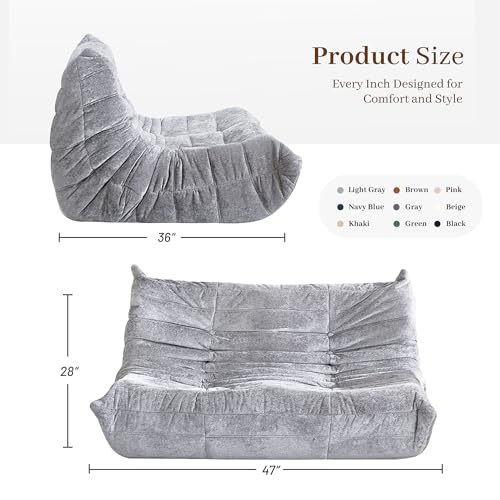 Image of Bean Bag Chair, 2 Seater Lazy Bean Bag Sofa Memory Foam Couch, Giant Bean Bag Chairs for Adults, Loveseat Fireside Chair for Living Room, Bedroom, Office(Light Grey)