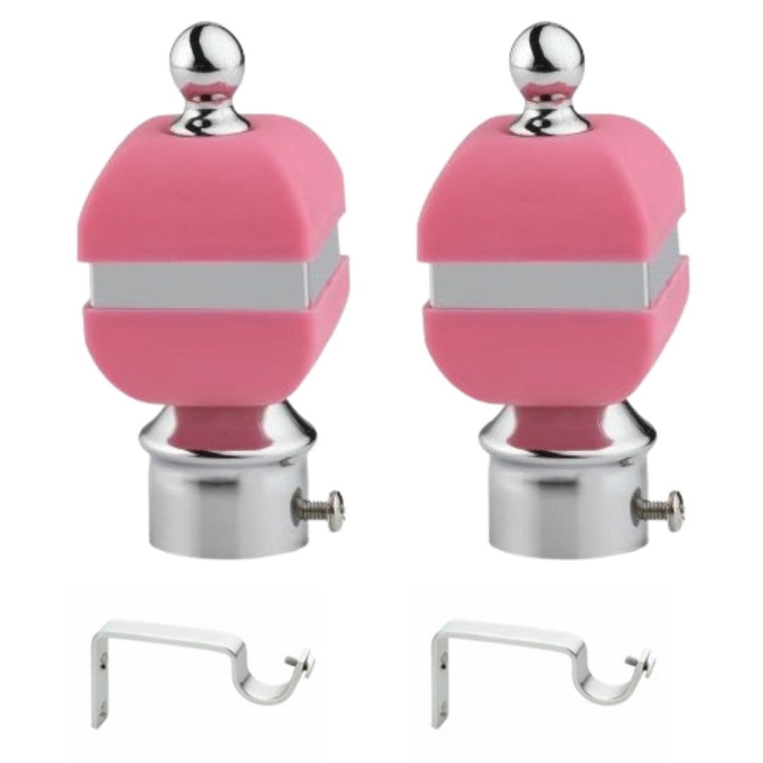 Rkoing ABS Curtain Bracket Parda Holder with Support 1 Inch Rod Pocket Finials Designer Door and Window Rod Support Fittings, Curtain Rod Holder (Pack of 2, Pink)