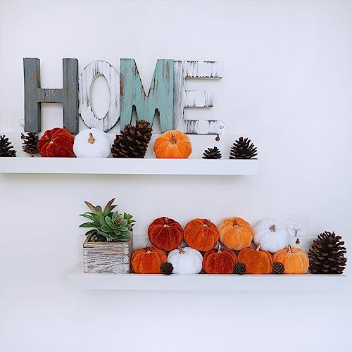 Image of Winlyn 12 Pcs Assorted Small Harvest Faux Velvet Pumpkins Decorative Fabric Foam Pumpkins in Rust Orange White for Fall Wedding Halloween Thanksgiving Table Centerpiece Mantel Farmhouse Decor