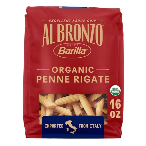 Al Bronzo by Barilla Organic Penne Rigate Pasta (16 oz.), Bronze Cut Pasta Created from High Quality Organic Durum Wheat, Imported From Italy, Non-GMO, Kosher
