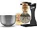 Price comparison product image Anbbas 4IN1 Pure Badger Hair Shaving Brush Solid Manchurian Ash Wood Handle,Black Broken-Resistant Acrylic Shaving Stand,Stainless Steel Shaving Bowl Dia 3.2" and Goat Milk Soap 100g