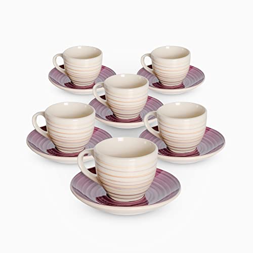 Set Tazzine da Caffè con Piattino in Porcellana Colorate Viola Servizio Completo da 12 Pezzi di cui 6 Tazzine e 6 Piattini Lavabili in Lavastoviglie