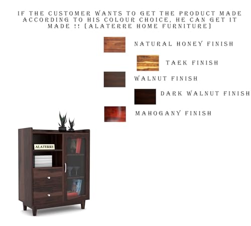 Image of Wood Kitchen Crockery Cabinet with Glass Door | Book Shelf for Home Library, Sideboard Cabinets Living Room, Home Kitchen Furniture, Storage Cabinet, Walnut Finish