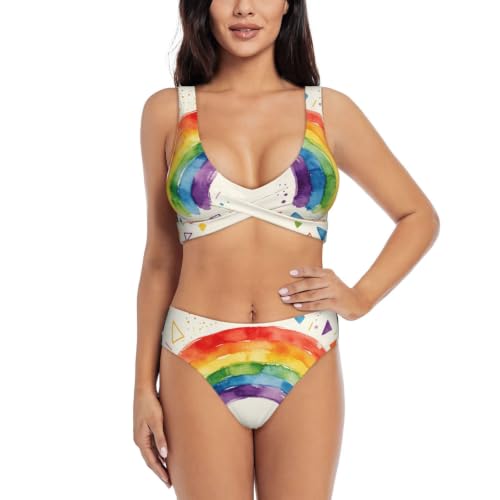 Bikini croisé pour femme Rainbow Wash maillot de bain deux pièces push-up