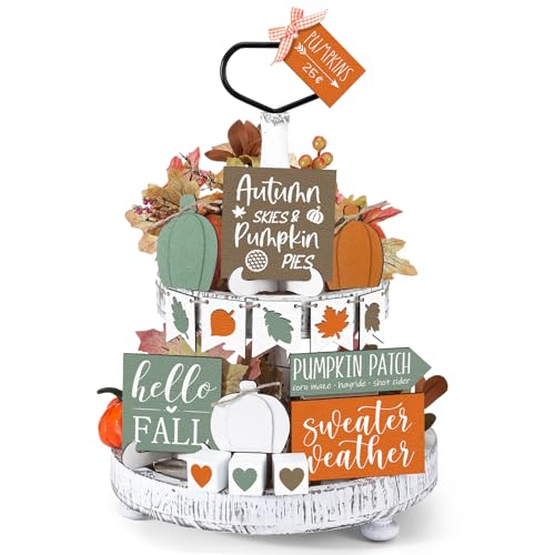 Sumind 15 Pcs Fall Decorations for Home Fall Tiered Tray Decor Set,Heart
