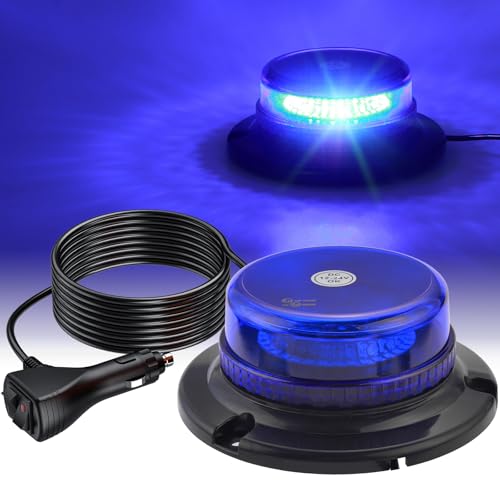 AUTOUTLET 36 LED Rundumleuchte, 12/24V Blau Rundumleuchte LED Warnleuchte mit Magnet, 9 Modi, 5M Kabel, E57 Mark & Wasserdicht IP65, Warnlicht Blinkleuchte für Auto LKW Traktor Golfwagen SUV