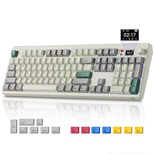 BOYI K104Pro Retro Mechanical Keyboard with Screen&Knob,Gasket Structure BT5.0/2.4G/Type-C Wired RGB HotSwap Linear Lubed Switches,Full Size NKRO Working&Gaming Keyboard for Mac/PC/Android