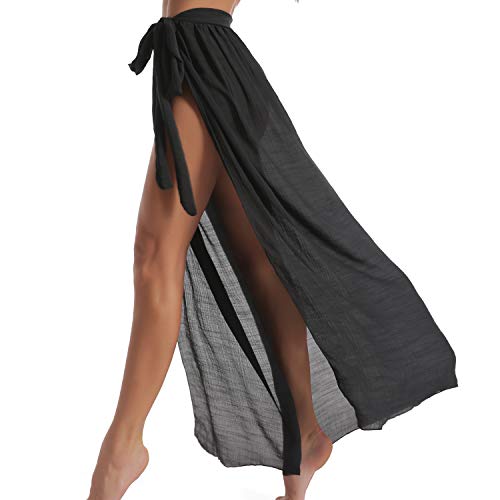 Eicolorte Womens Sarongs For The Beach Bathing Suit Swim Cover Up Tie Maxi Long Wrap Skirt (Black-Us 4-12) #TOP3