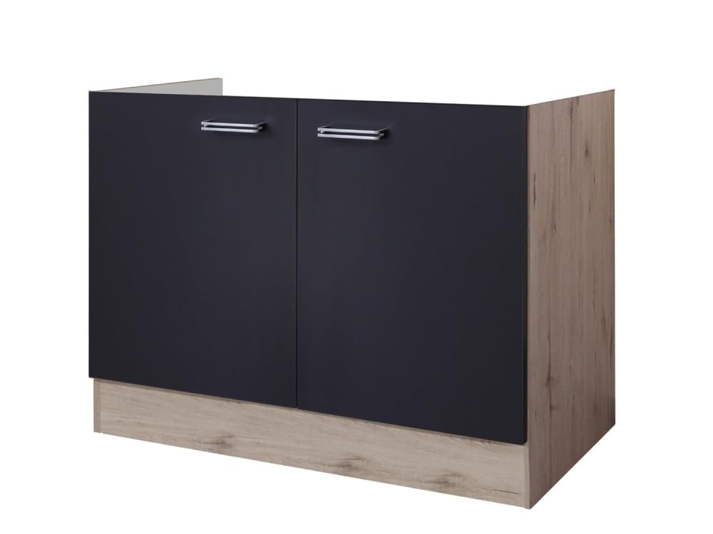 Spülenunterschrank Lino 100 cm ohne Arbeitsplatte – Anthrazit & San Remo Eiche – mit 2 Türen